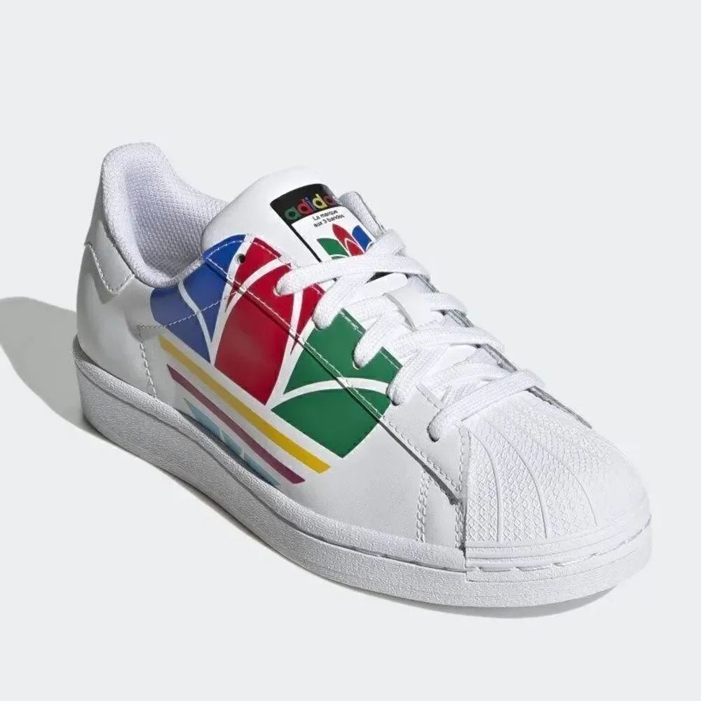 Adidas kids Superstar Pure J 'Colorful Trefoil white sneakers athletic shoes 2.5